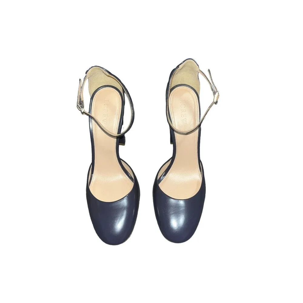 SOLD…….J Crew Maisie Leather Ankle Strap Round Toe Heels, BT907, Size 7 - Picture 1 of 7